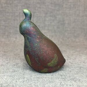 Jeremy Diller Raku Quail Bird Figurine Pottery Signed Rust Blue Iridescent Gold